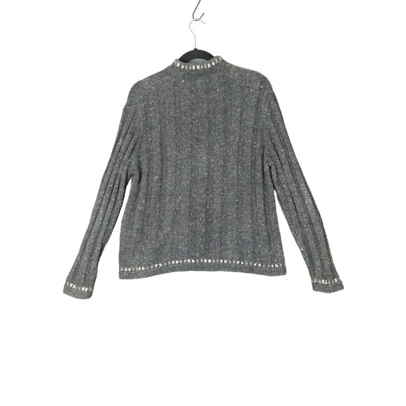 WOOLRICH Women Pullover Sweater SZ LP Lamb Wool Ribbed Onyx Heather Gray 1/4 Zip - Picture 2 of 11
